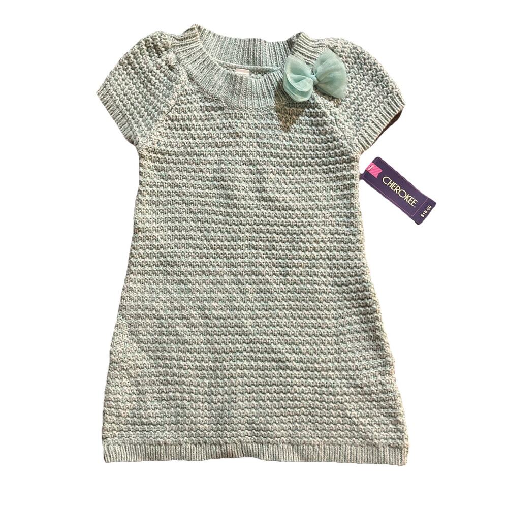 Cherokee Dress Cable Knit Short Sleeve Toddler Girls 3T Sparkly Green NWT